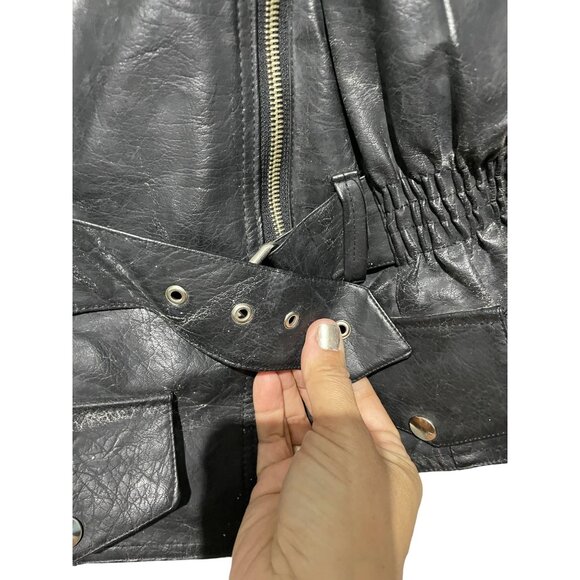 Women's Vest Full Zip Belted Vintage Leather Black Size M Medium - Picture 2 of 8